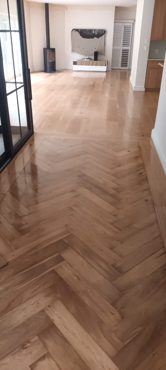 Engineered wood floor sanded and sealed in a Constantia home